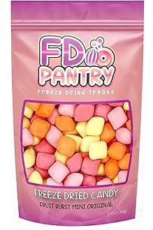 Freeze Dried Fruit Bursts Candy - Mini Original Hard Candy Mix 5oz Treat Snack Gift Bag Cherry, Strawberry, Lemon, Orange Candies Freeze-Dried Candies