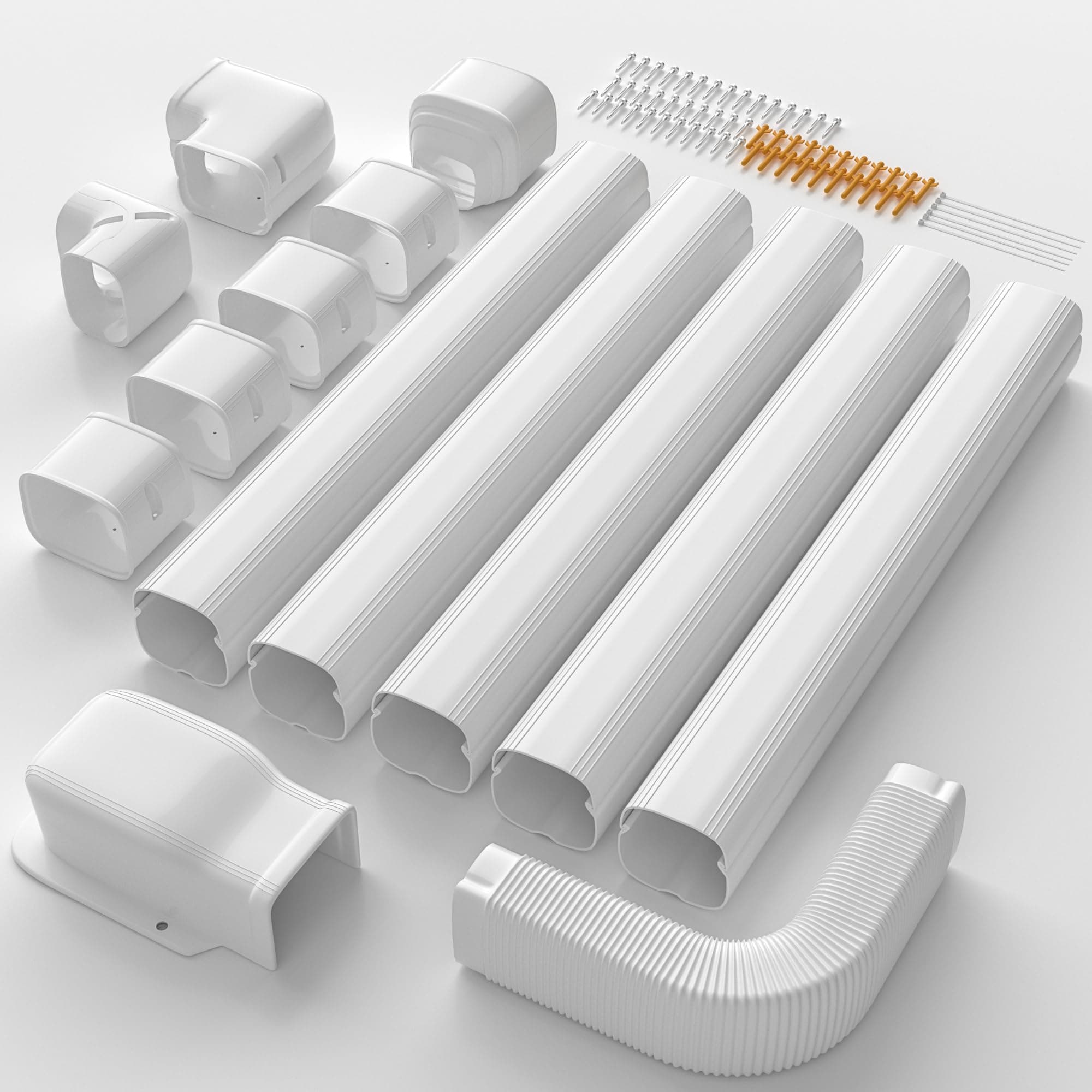 3'' 19 Ft Mini Split Line Cover Set, PVC & PP Ductless Pipe Cover Universal for Mini Split AC & Central AC, White AC Lineset Cover