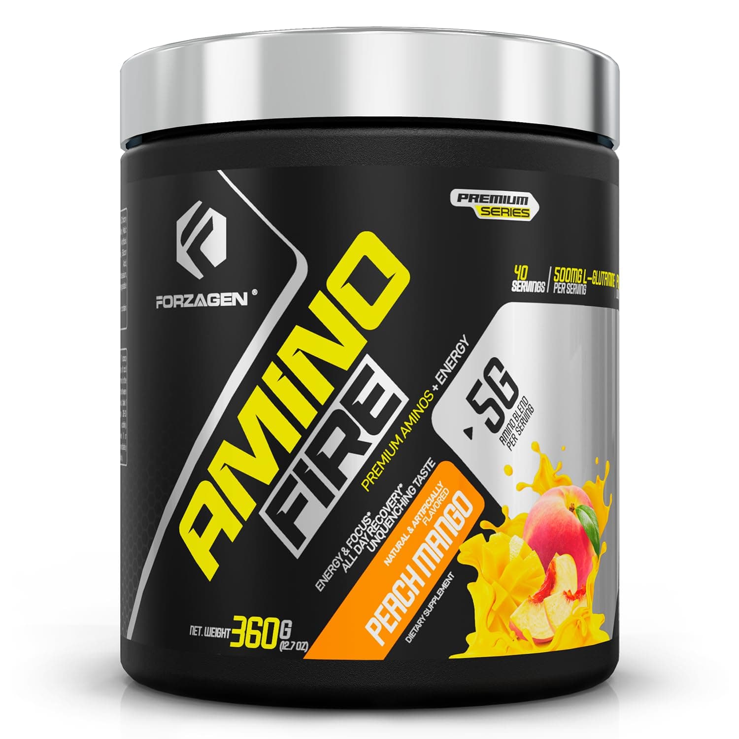 Forzagen Amino Fire | Essential Amino Energy Powder for Pre-Workout | BCAA Energy Boost & Muscle Recovery Drink Mix, Enhance Focus & Concentration, Dietary Supplement | Peach Mango, 40 Servings