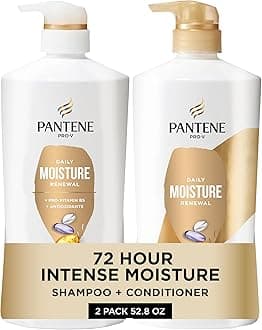 Shampoo & Conditioner Set, Daily Moisture Renewal - Pro-V Nutrients for Dry, Color-Treated, Straight to Curly Hair, 72-Hour Hydration & Softness, 52.8 Oz Total + Miracle Rescue Shot (0.5 Oz)