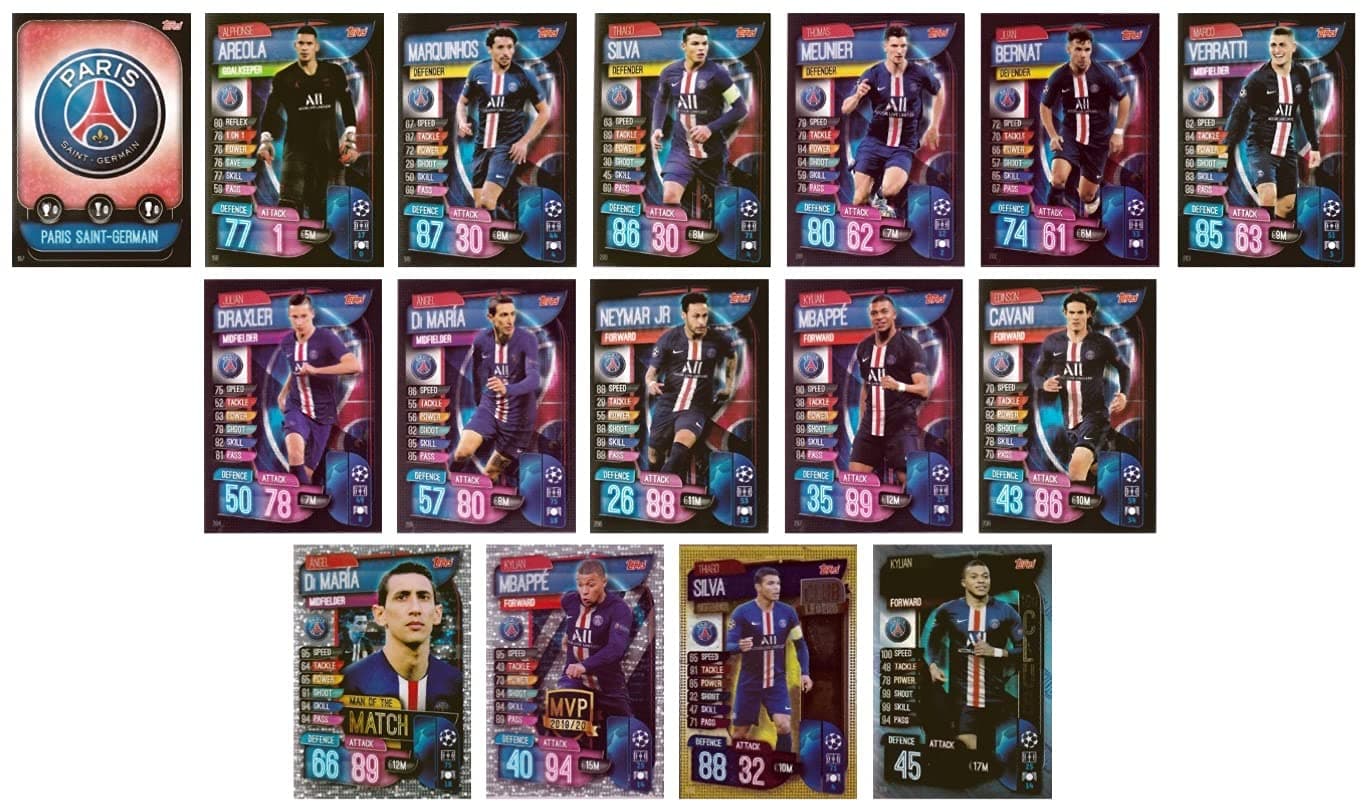 MATCH ATTAX 2019/2020 PARIS SAINT GERMAIN TEAM SET PLUS FOIL CARDS inc MBAPPE 100 CLUB