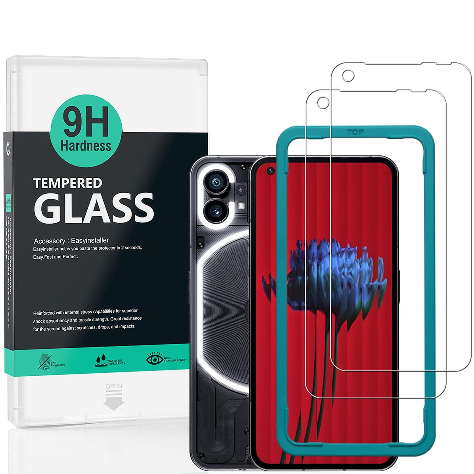 Ibywind Screen Protector For Nothing phone (1) 5G(6.55"),with 2Pcs Tempered Glass[Fingerprint Reader,Easy to install],Case Friendly,Bubble Free,Shatterproof,9H Hardness,Anti-Scratch