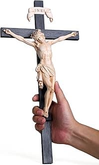 BC BUILDCLASSIC Catholic Crucifix Wall Cross, Elegant Modern Home Decor, Religious Gifts for House Warming, 16" H, Renaissance Sculpture Handmade by (Bone Beige)