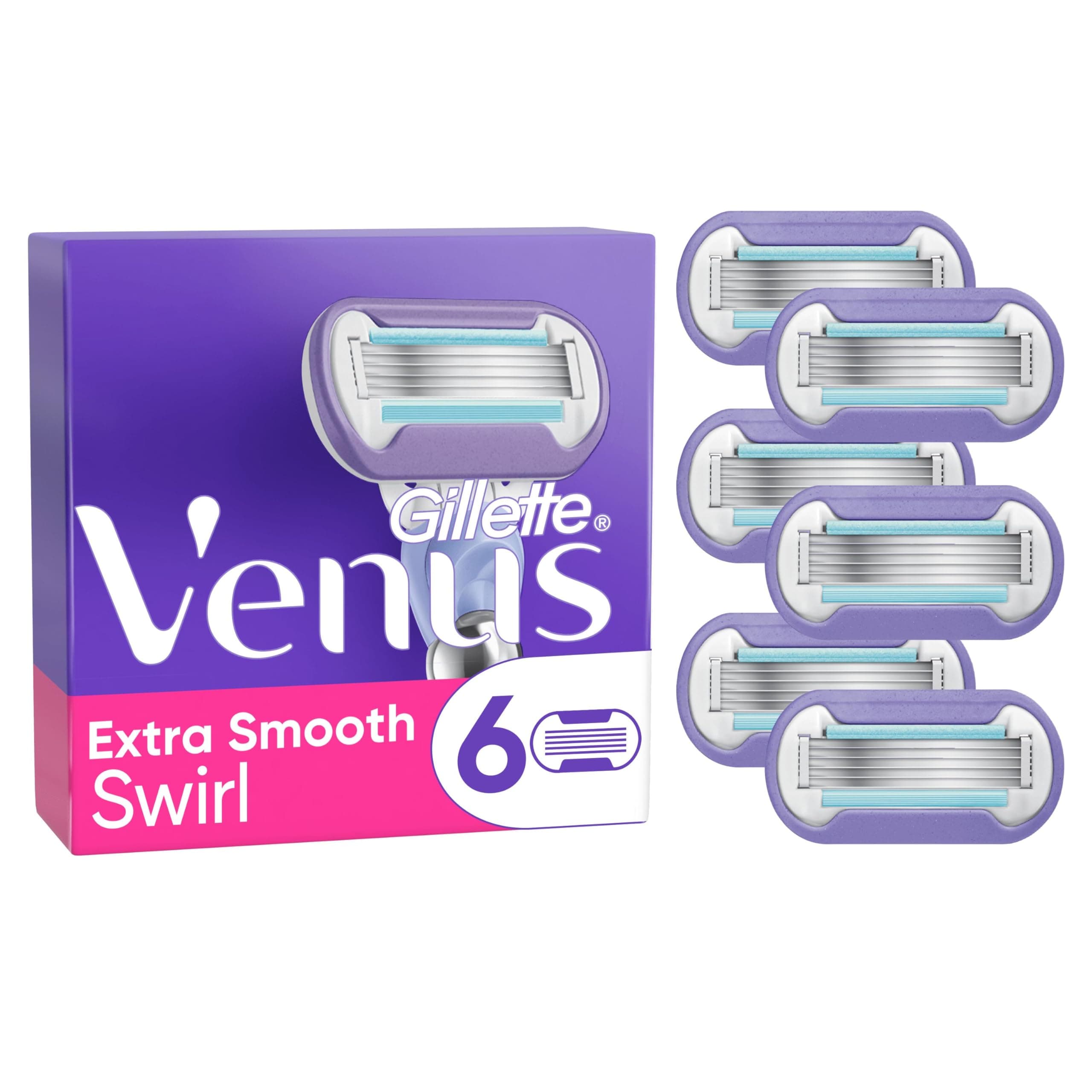 Extra Smooth Swirl Women’s Razor Blade Refills, Pack of 6, 5 Durable Blades, Long Lasting Smooth Shave, SkinCushion Lubrication Strip