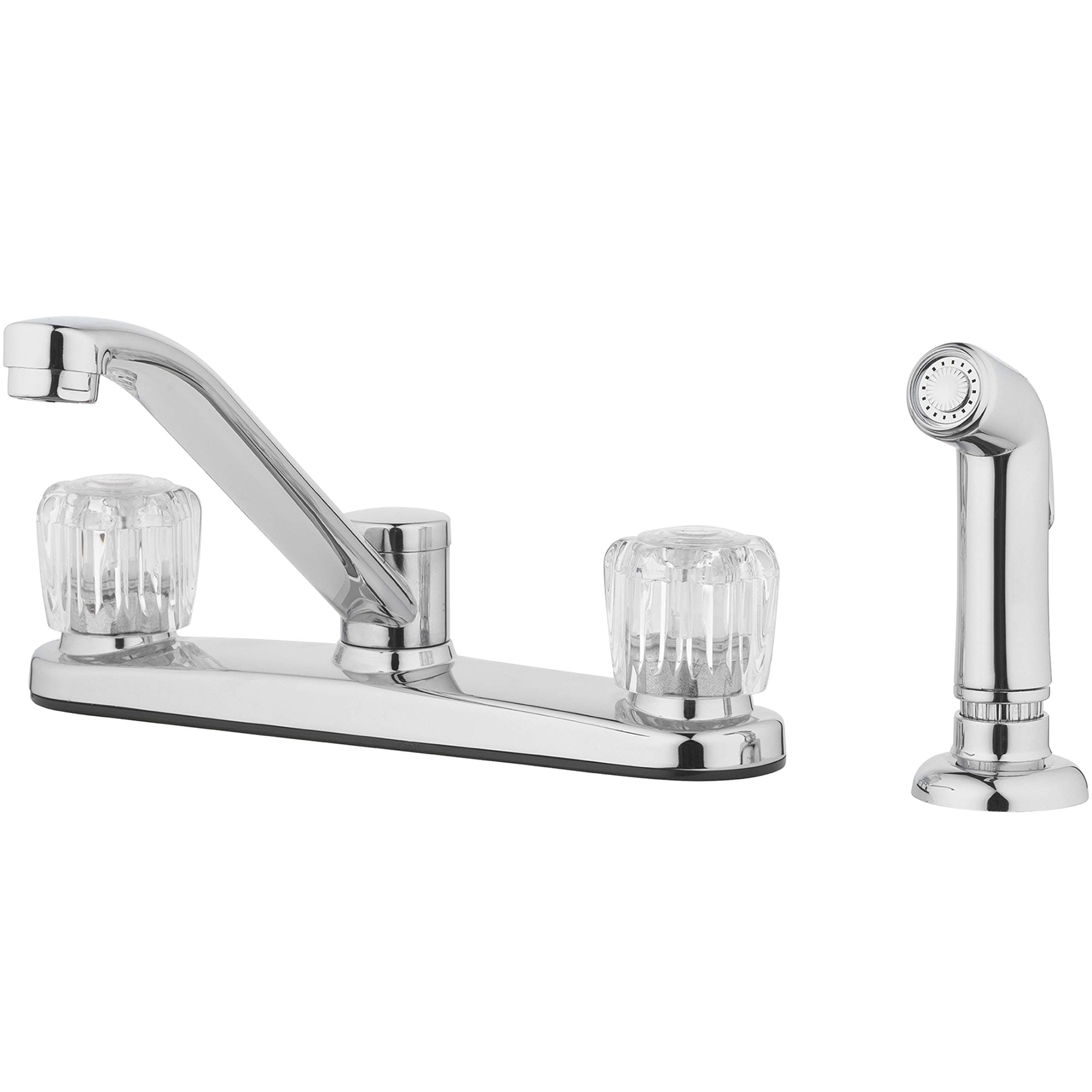 26-K82CS-CH-AV Two Handle Kitchen Sink Faucet with Side Spray, Polished Chrome Round Knobs