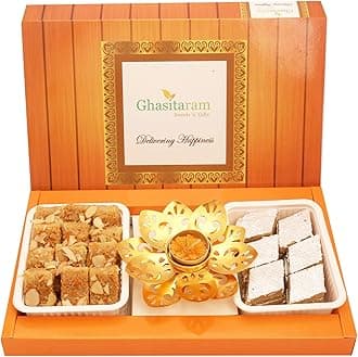 Ghasitaram Gifts Kaju Katli, Milk Cake and T-Lite|Sweets|Sweets Gift Pack|Diwali Sweets|Indian Mithai|Diwali Sweets Gift Box|Sweets Gift Box