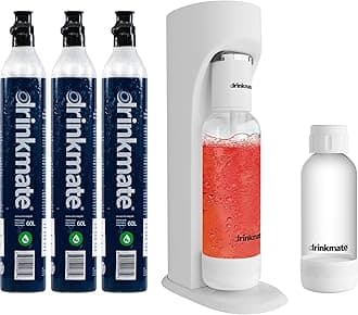 Drinkmate OmniFizz Sparkling Water and Soda Maker, Carbonates Any Drink, ULTIMATE BUNDLE - Includes three 60L CO2 Cylinders, Two Carbonation Bottles, and Fizz Infuser (Classic White)