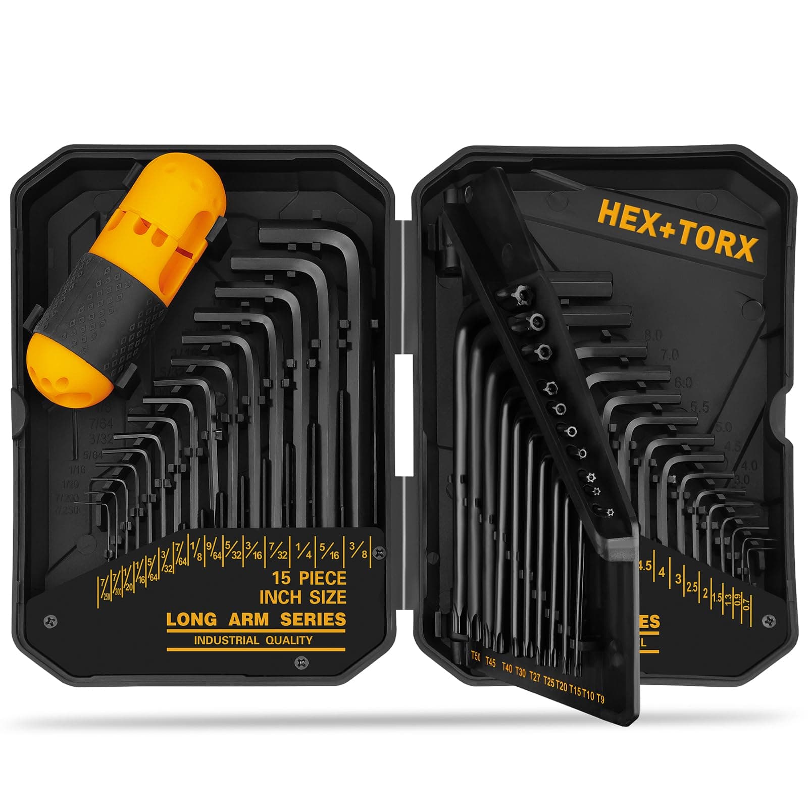 Hex Key Allen Wrench Set: 41-Piece Hex and Torx Key Set with Torque Handle, Standard SAE(0.028"-3/8") & Metric(0.7mm-10mm) & Torx(T9-T50) in Storage Case, Heat Treated Chrome Vanadium Steel