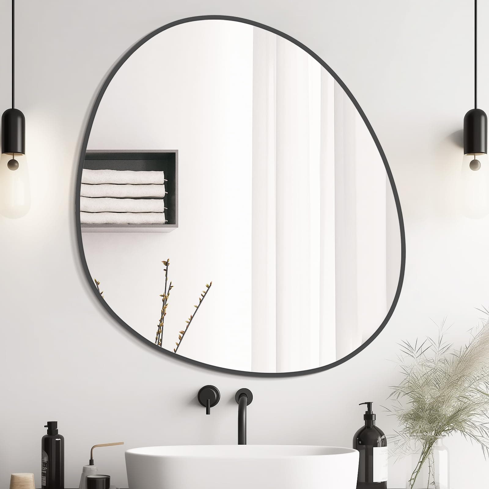 WallBeyond Asymmetrical Mirror, Irregular Wall Mirror, Abstract Wall Mirrors Decorative for Bedroom Living Room Entryway Hall, Unique Wall Mirror 28" H x 26" W, Black