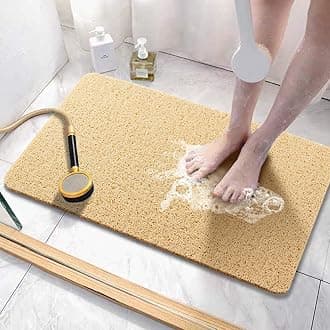 Asvin Soft Textured Bath, Shower, Tub Mat, 24x32 Inch, Phthalate Free, Non Slip Comfort Bathtub Mats with Drain, PVC Loofah Bathroom Mats for Wet Areas, Quick Drying