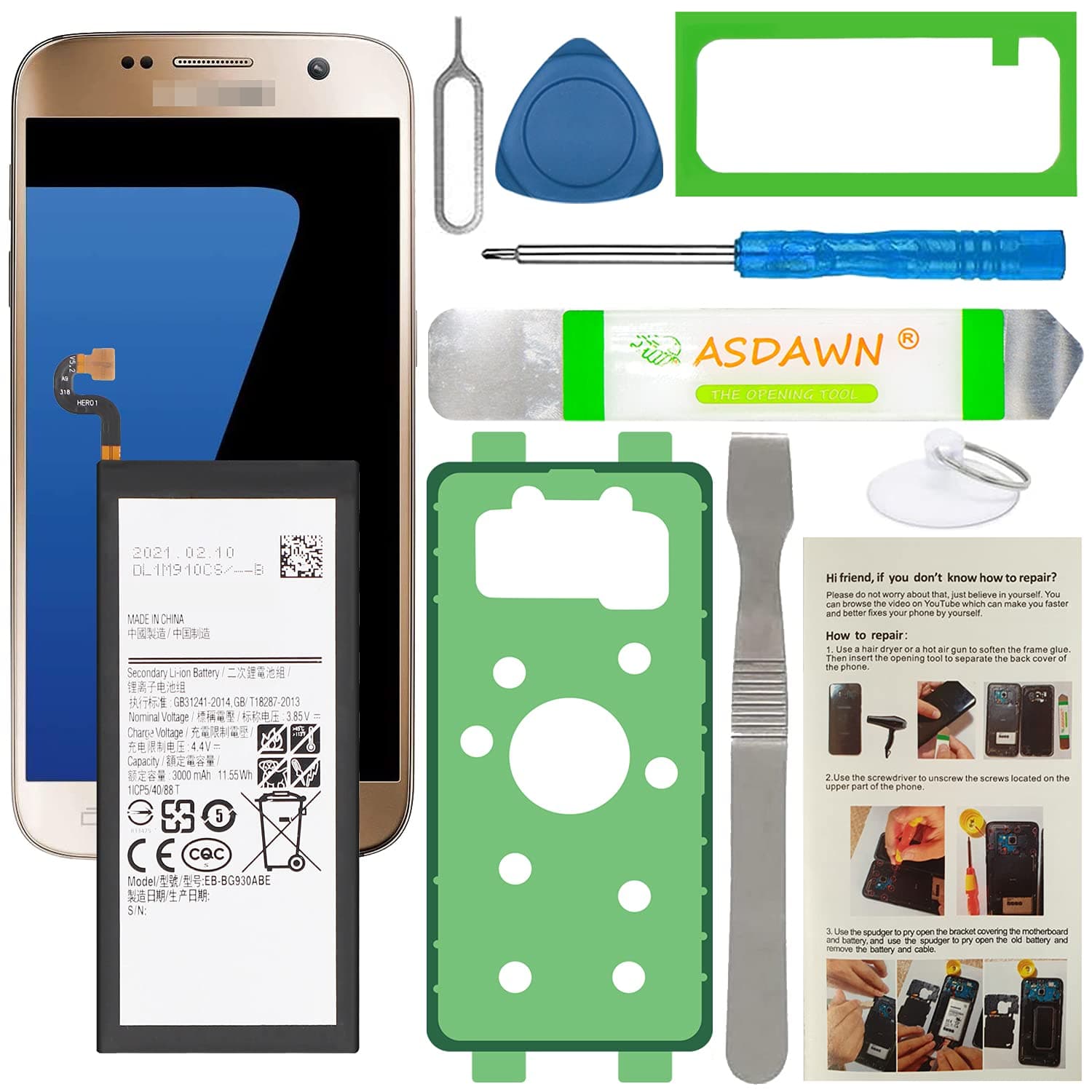 ASDAWN Galaxy S7 Battery Replacement, EB-BG930ABE Battery for Samsung Galaxy S7 SM-G930 G930A/T/P/V, with Installation Instruction(Back Glass not Included)