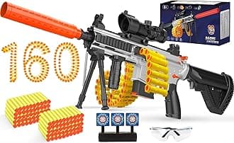 Xmifer Automatic Toy Guns for Nerf Guns, 6 Modes Upgraded M416 Foam Toy Gun with 160 Darts, Shooting Games for Kids with Scope Bipod, Toys for 6+ Year Old Boys & Girls Birthday Christmas, Silver