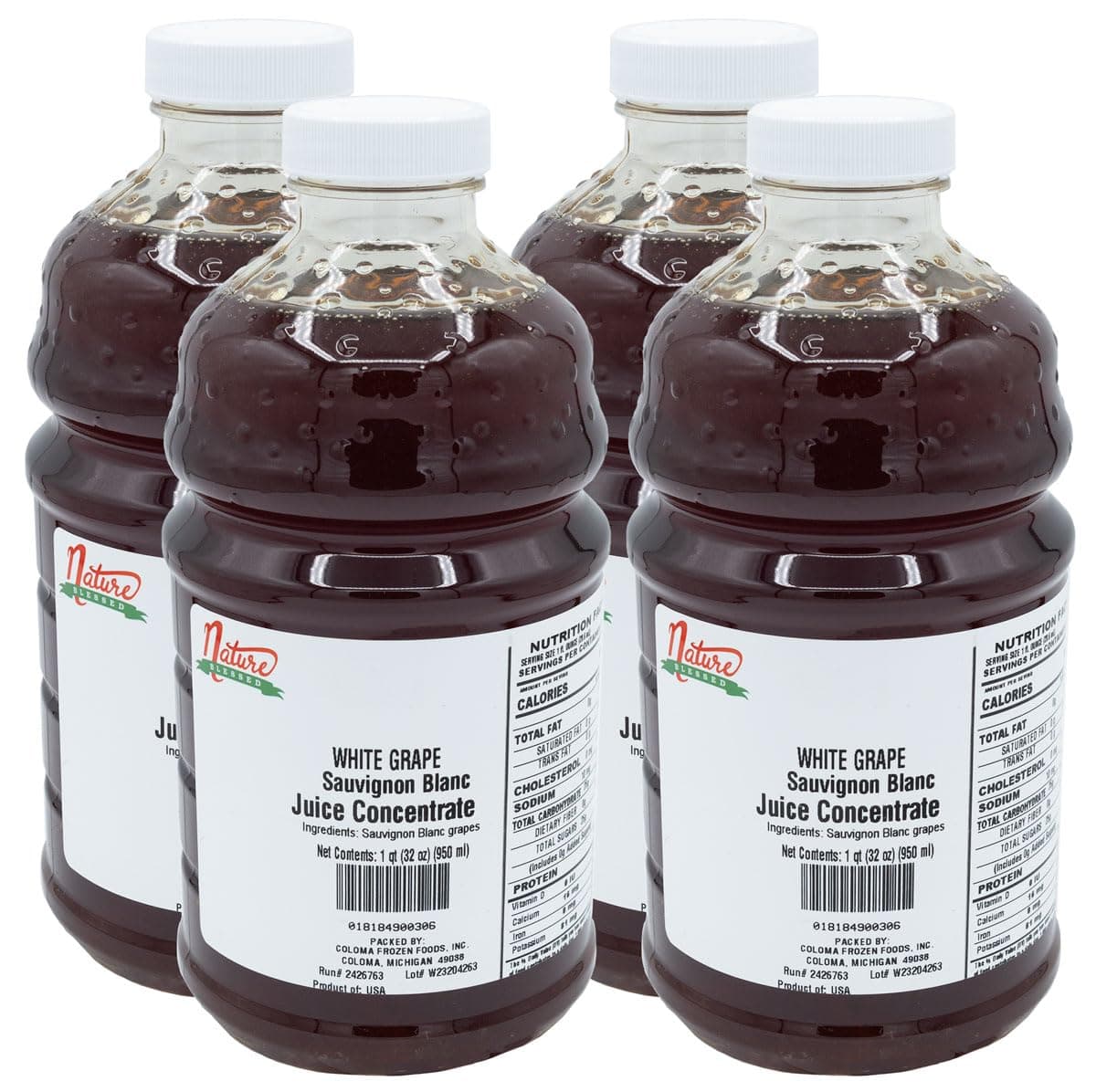 Nature Blessed100% Pure Sauvignon Blanc White Grape Fruit Juice Concentrate - 4 Quarts (4/32 fl z bottles), Excellent for Home Vintners, Brewers, Distilling