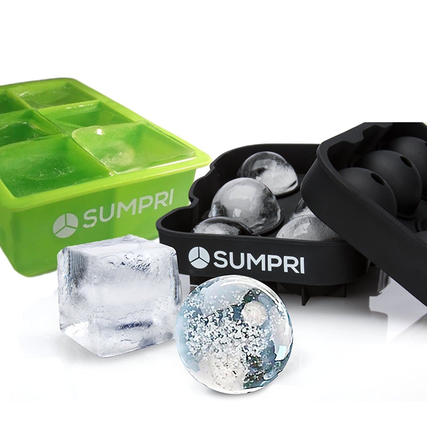 Sphere Ice Mold & Big Ice Cube Trays Novelty-Silicone Ice Ball Maker With Lid For Infused Ice Or Whiskey Glasses [2 Pack] Large Round Spheres Reusable & BPA Free (Green)