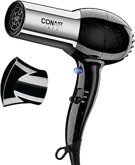 Conair Hair Dryer, 1875W Full-Size Hair Dryer with Ionic Conditioning, Blow Dryer, Tourmaline Ceramic Technology for Quick Drying, Black/Chrome