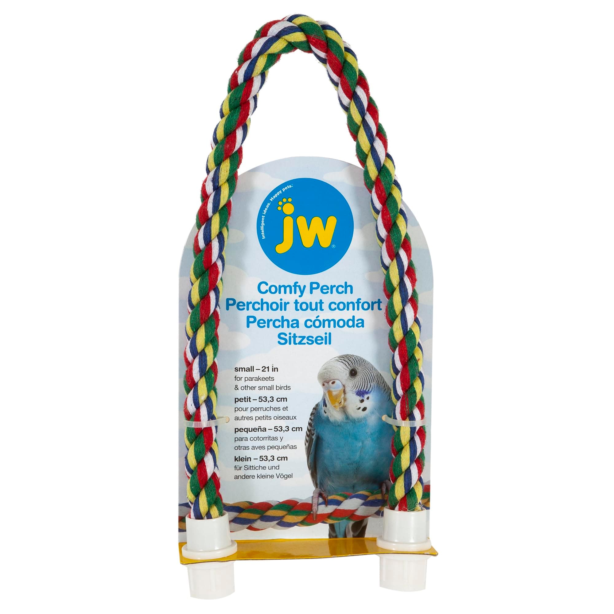 JW Comfy Perch 21 Inch for Birds, Flexible Multi-Colour Rope Perch for Birds, Twist & Bend, Holds Shape & Maintains Grip Strength, for Parakeets, Cockatiels, Parrots, Canaries, Finches & Small Birds