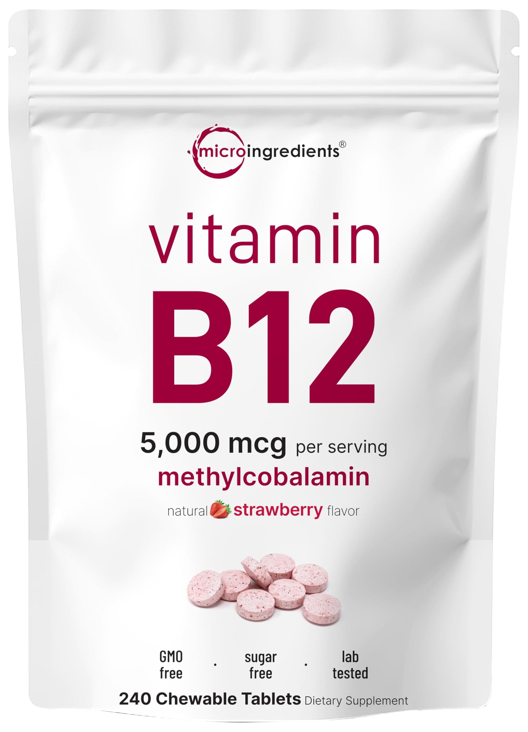 Vitamin B12 Sublingual 5000mcg | Methyl B12 Active Form- 180 Chewable Tablets | Fast Dissolve, Natural Strawberry Flavor, Support Energy, Metabolism Health, Vegan, Non-GMO & No Gluten