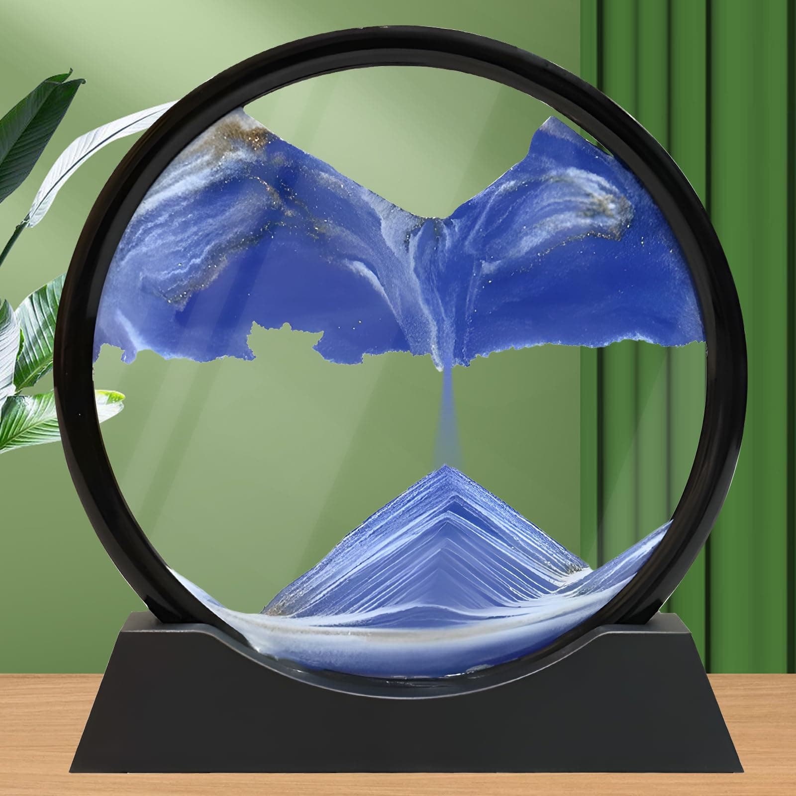 CECOMBINE 3D Dynamic Sand Art, Round Glass Deep Sea Sandscape, Liquid Motion Display Sand Frame for Office Desktop Home Decor (Blue, 7")