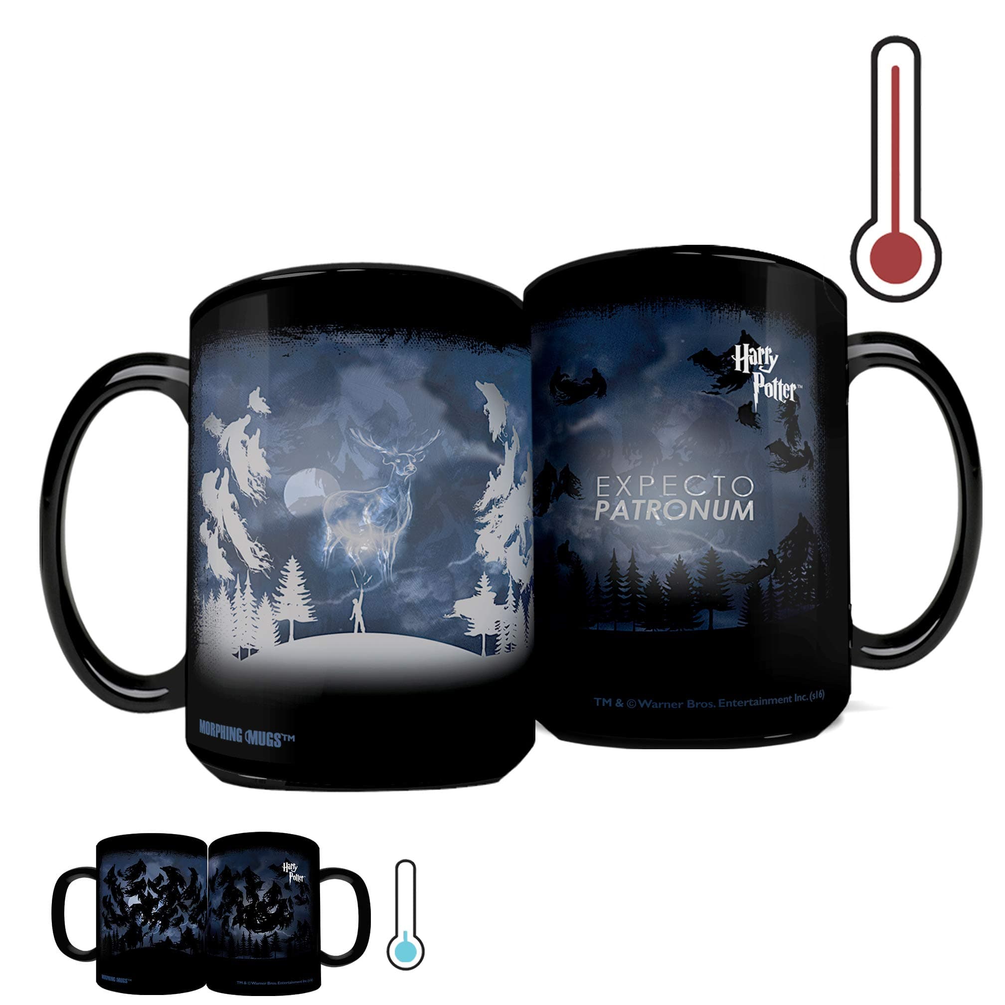 Morphing Mugs Harry Potter - Expecto Patronum Spell – 16 oz Large Ceramic Heat Sensitive Clue Mug – Full image revealed when HOT liquid is added MMUGC405