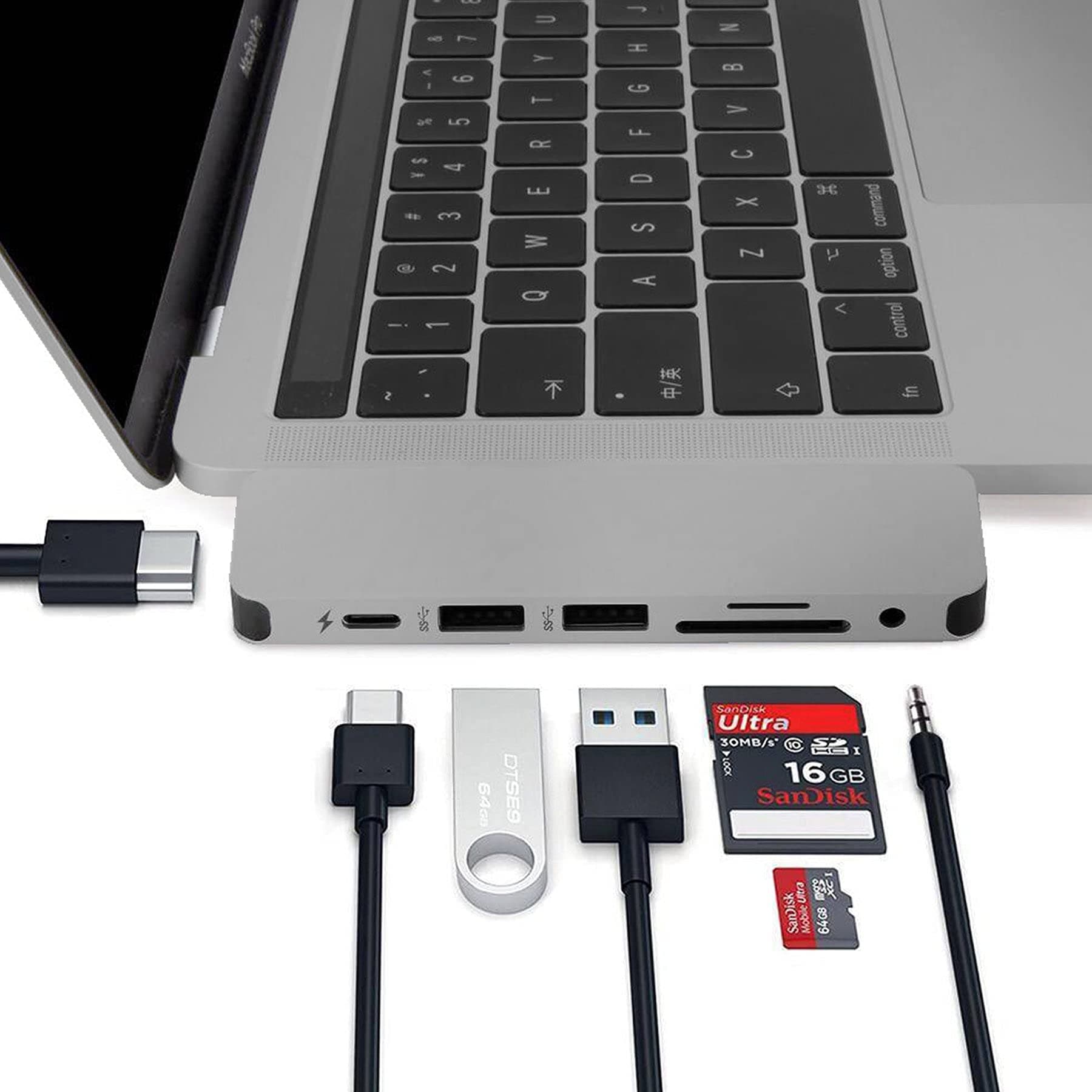 HyperDrive USB-C Hub Adapter, Sanho Solo 7-in-1 Type C Dongle for MacBook Pro, PC w USB-C Port: USBC 60W Power Delivery, USBC 5Gbps Data, 4K HDMI, microSD/SD Card Reader, 2xUSB 3.0, Audio Jack