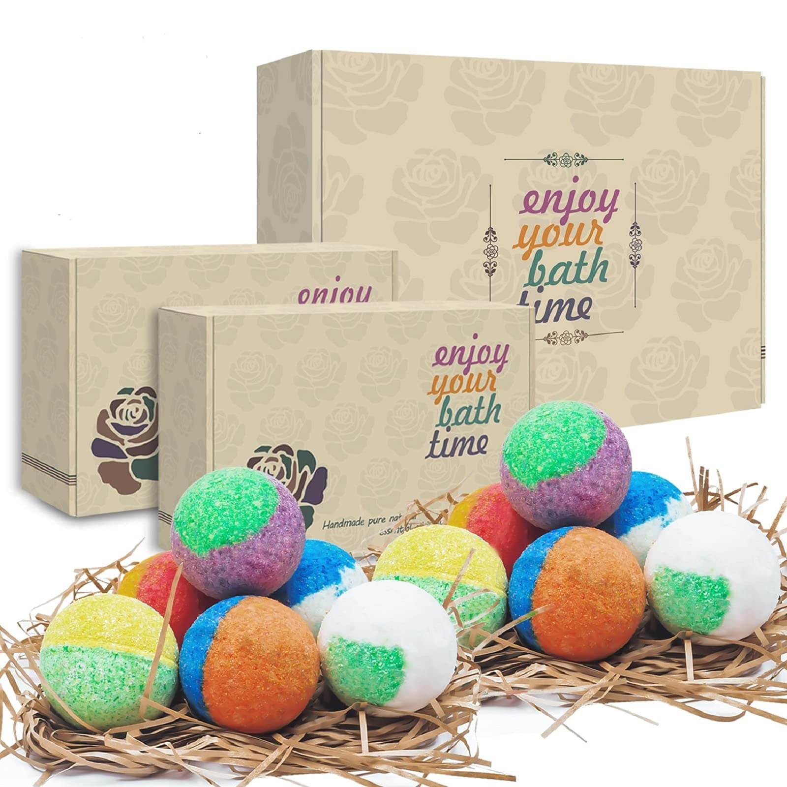 INTEYE 12 Organic & Natural Bath Bombs, Handmade Bubble Bath Bomb Gift Set, Rich in Essential Oil, Shea Butter, Grape Seed Oil, Fizzy Spa to Moisturize Dry Skin