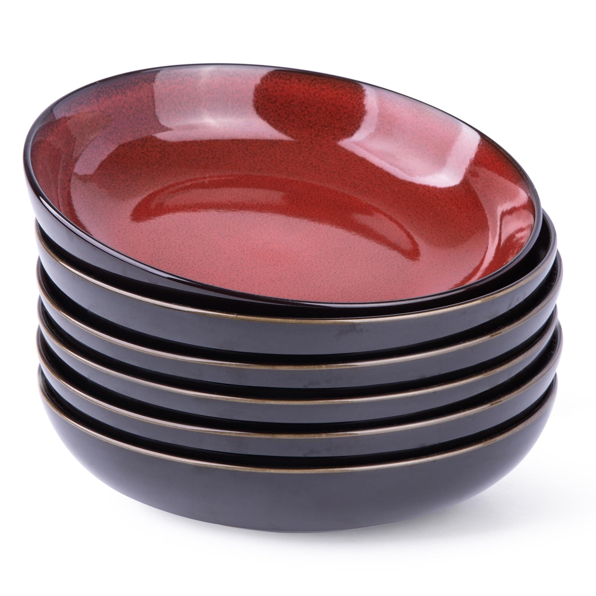 LERATIO Pasta Bowls,Ceramic 38oz Pasta Bowls,9.0" Reactive Glaze Pasta Bowl Set of 6,Microwave & Dishwasher,Oven Safe,Large Wide Serving Bowls for Salad, Dessert,Pizza,Fruit -Red