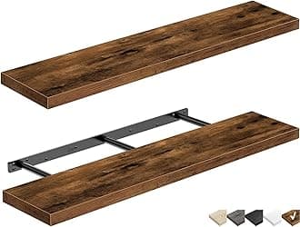 QEEIG Floating Shelves for Wall 39.4" Long - Wall Mounted Shelf Bathroom Kitchen Living Room Bedroom Farmhouse Home Decor Display Bookshelf Large 39.4 x 9.3 inch Set of 2, Rustic Brown (008-100BN)