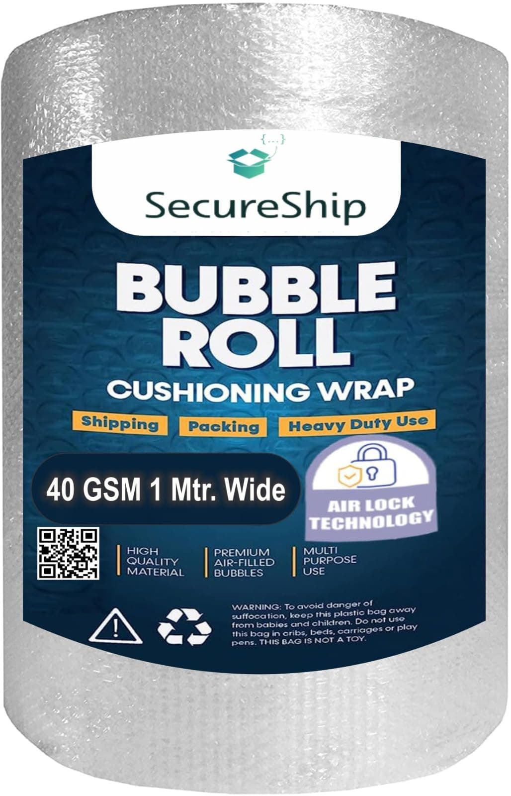Heavy-Duty 40 Gsm Thickness 1 Meter Wide Bubble Wrap Roll Perfect for Shipping, Moving, and Storage Needs, Cushioning Material - Guard Your Items Against Impact and Damage (25 Meter)