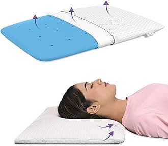 MY ARMOR Ventilated Cooling Gel Memory Foam Pillow Ultra-Thin Size - 2.5 Inch Thick, with Removable Washable Cover - Pack of 1