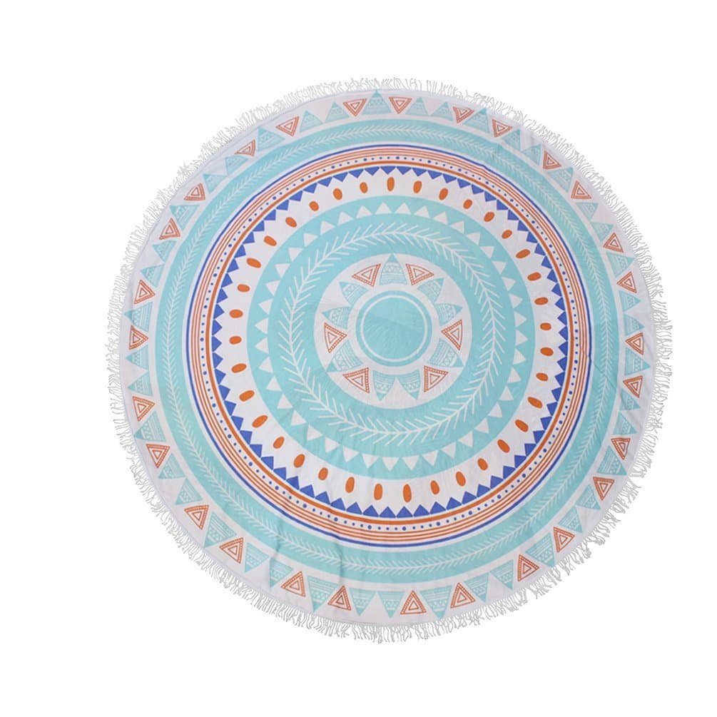 Large Round Microfiber Beach Towel Ultra Soft Super Water Absorbent Multi-Purpose Towel Yoga Mat Picnic Blanket with Tassels Diameter Over 63 in (A35)