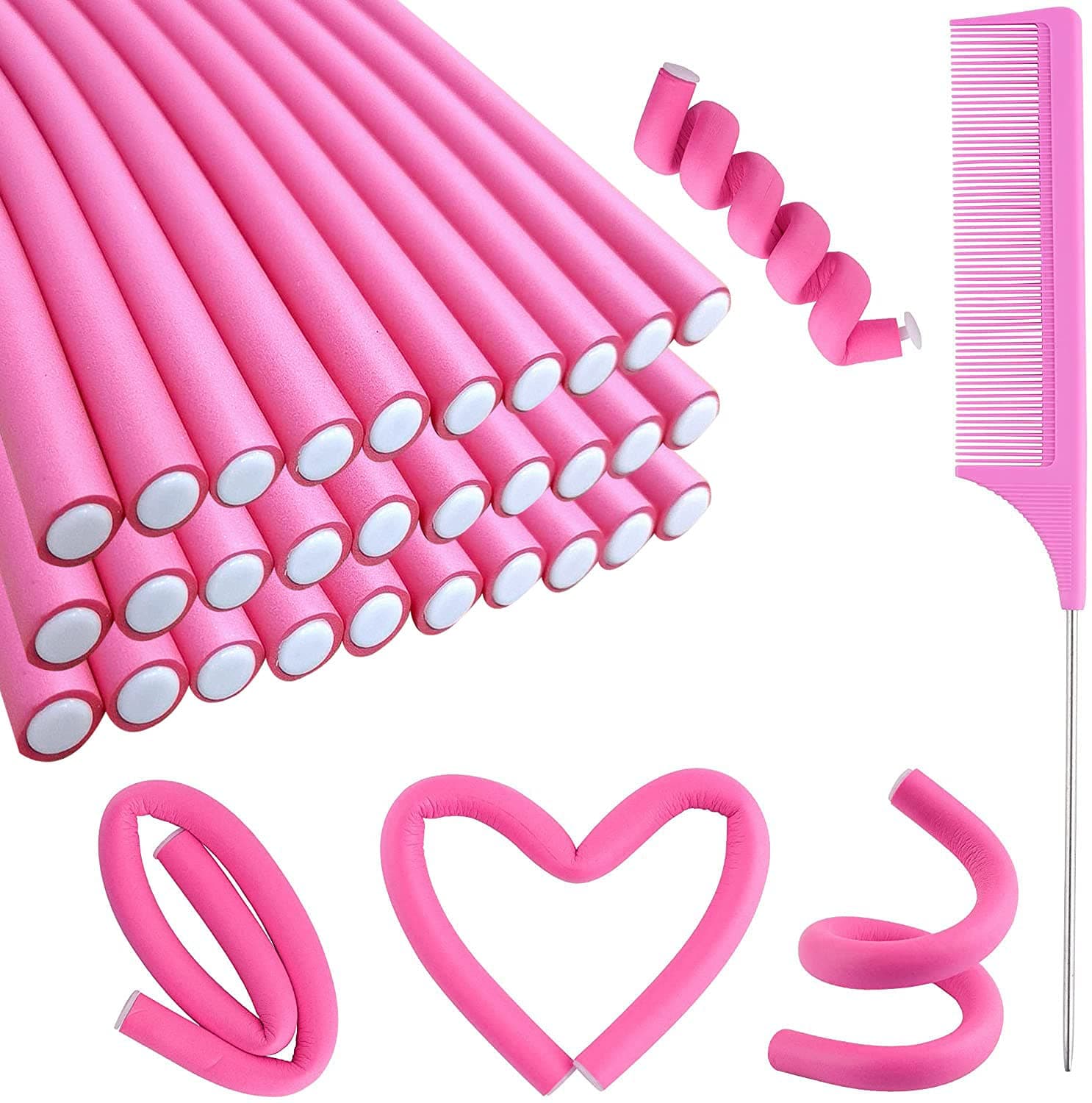 30PCS 9.45" Flexi Rods Curlers Set for Short and Long Hair, No Heat Foam Rollers with Steel Comb Buytta 1
