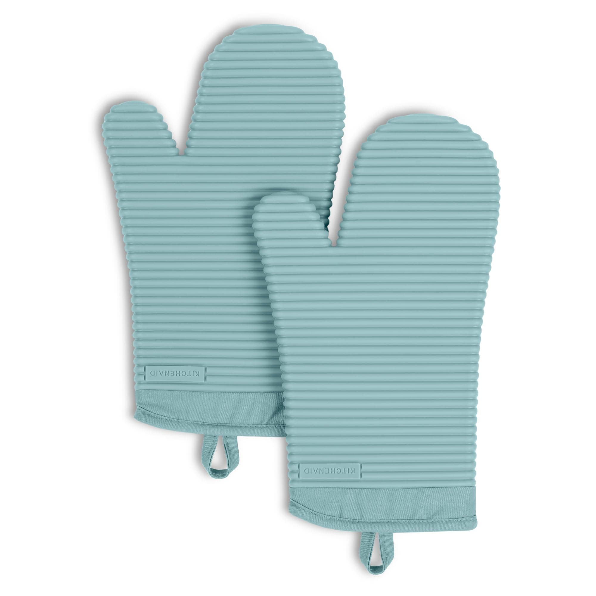 Ribbed Soft Silicone Oven Mitt 2-Pack Set, Mineral Water Aqua, 7.5"x13"