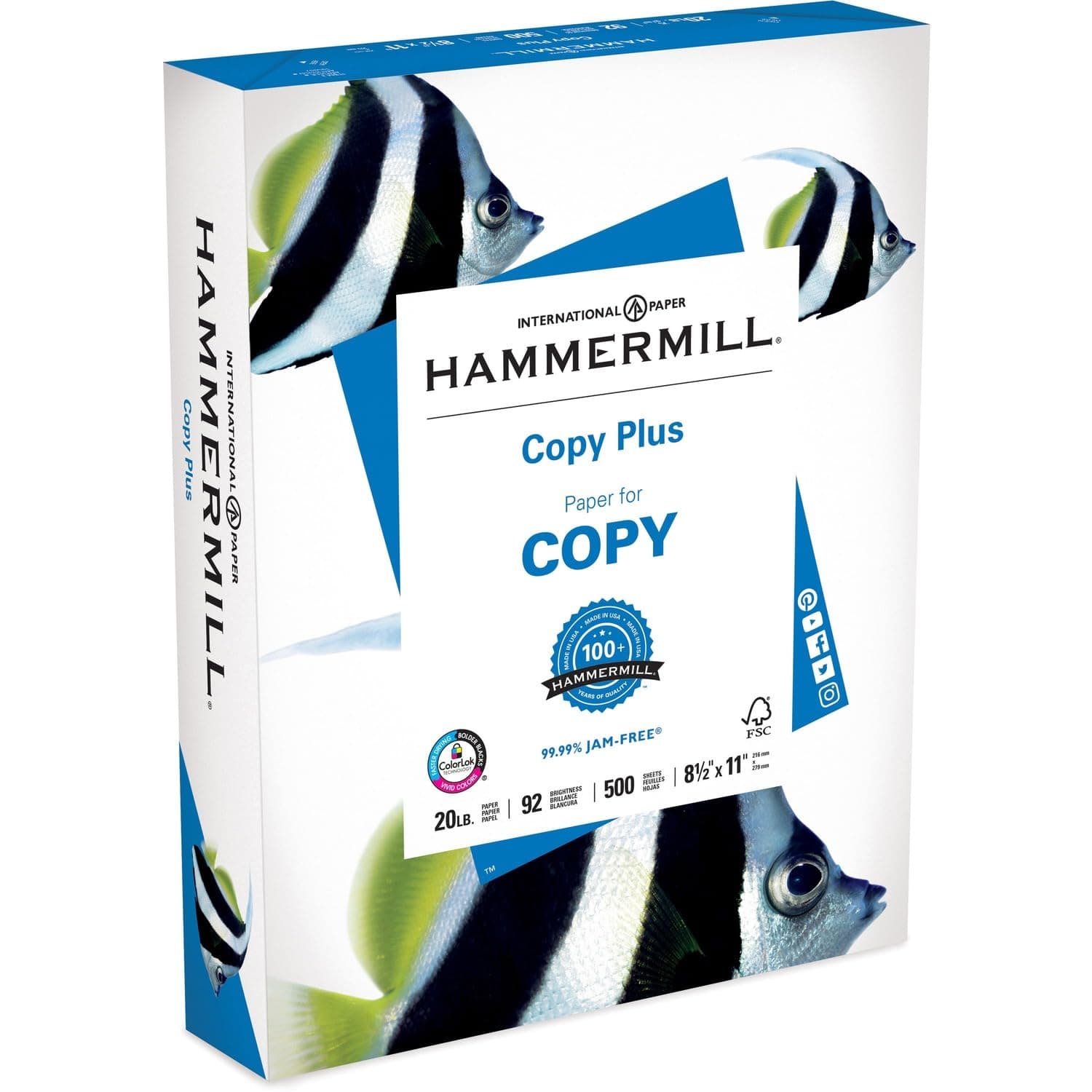 Hammermill Paper, Copy Plus, 20lb, 8.5 x 11, Letter, 92 Bright, 500 Sheets / 1 Ream (105007R), Made in The USA