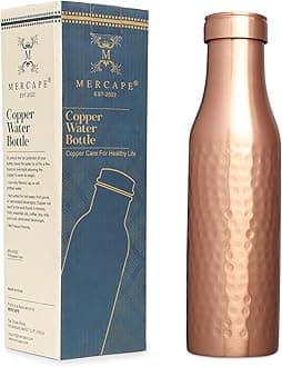 Pure Copper Water Bottle - 1000 ML, Hammered Shine Finish, Ideal for Drinkware & Storage, Pack of 1 (Hammered Design 3)