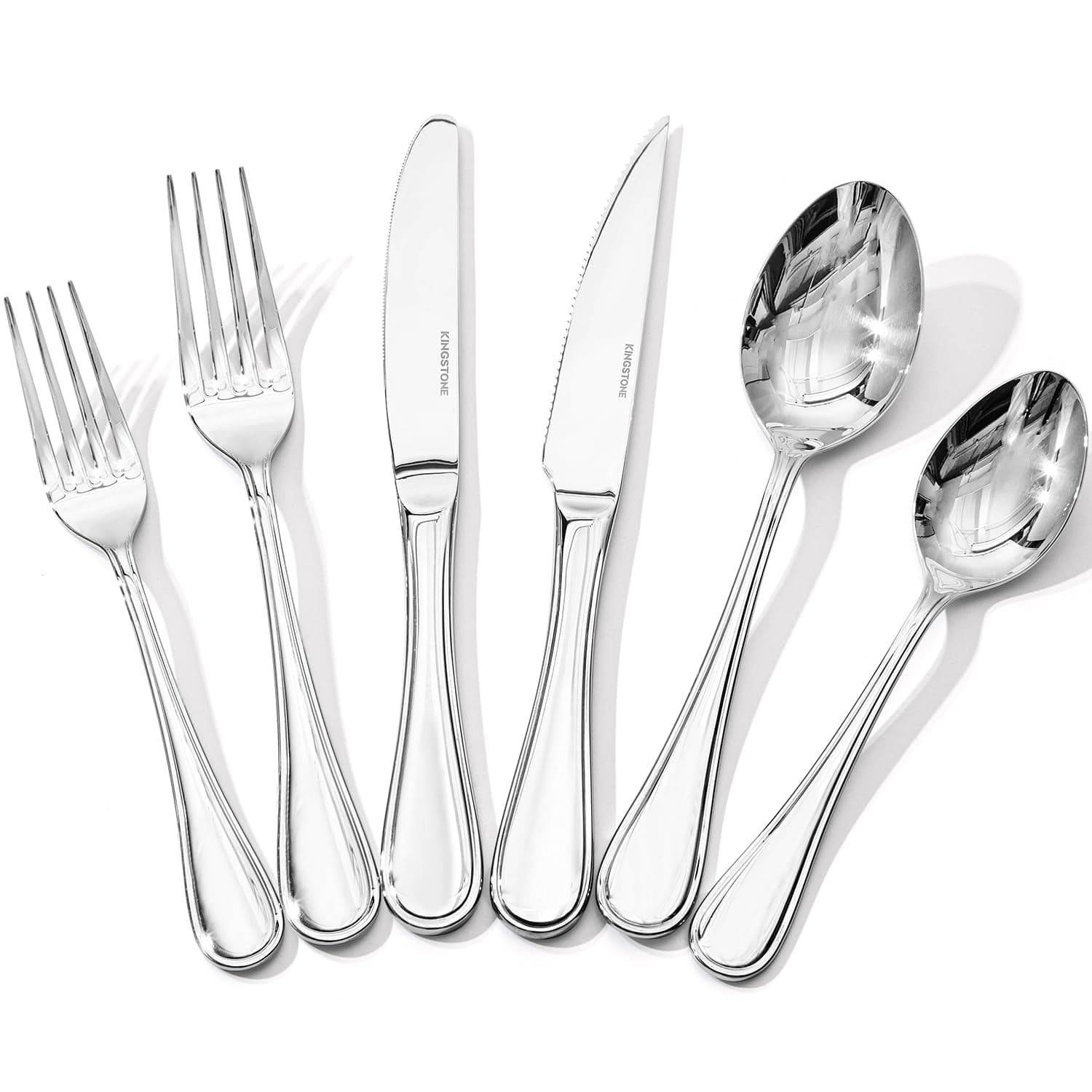 KINGSTONE 24 Piece Teardrop Silverware Set with Steak Knives, 18/10 Stainless Steel Flatware Set for 4, Modern Design Cutlery Set for Home/Hotel/Wedding,Mirror Polished and Dishwasher Safe