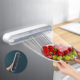 Magnetic Plastic Wrap Dispenser with Cutter, Aluminum Foil and Plastic Wrap Organizer with Paper Towel Holder, Compatible with Cling Film, Tin Foil and Wax Paper (Grey)
