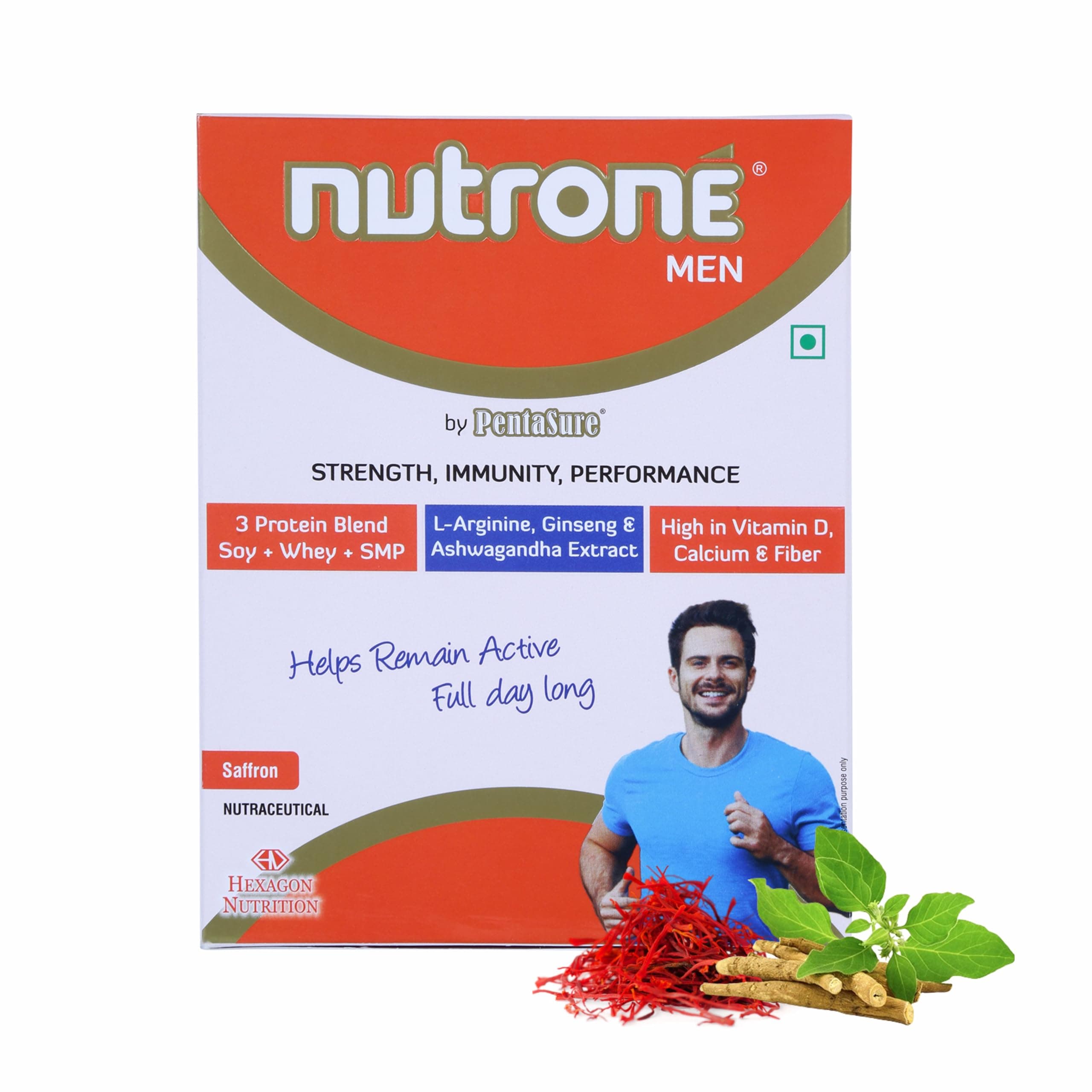 - Men Saffron Flavour 3 Protein Blend (Soy+Whey+SMP) Powder by Pentasure, 300g Carton