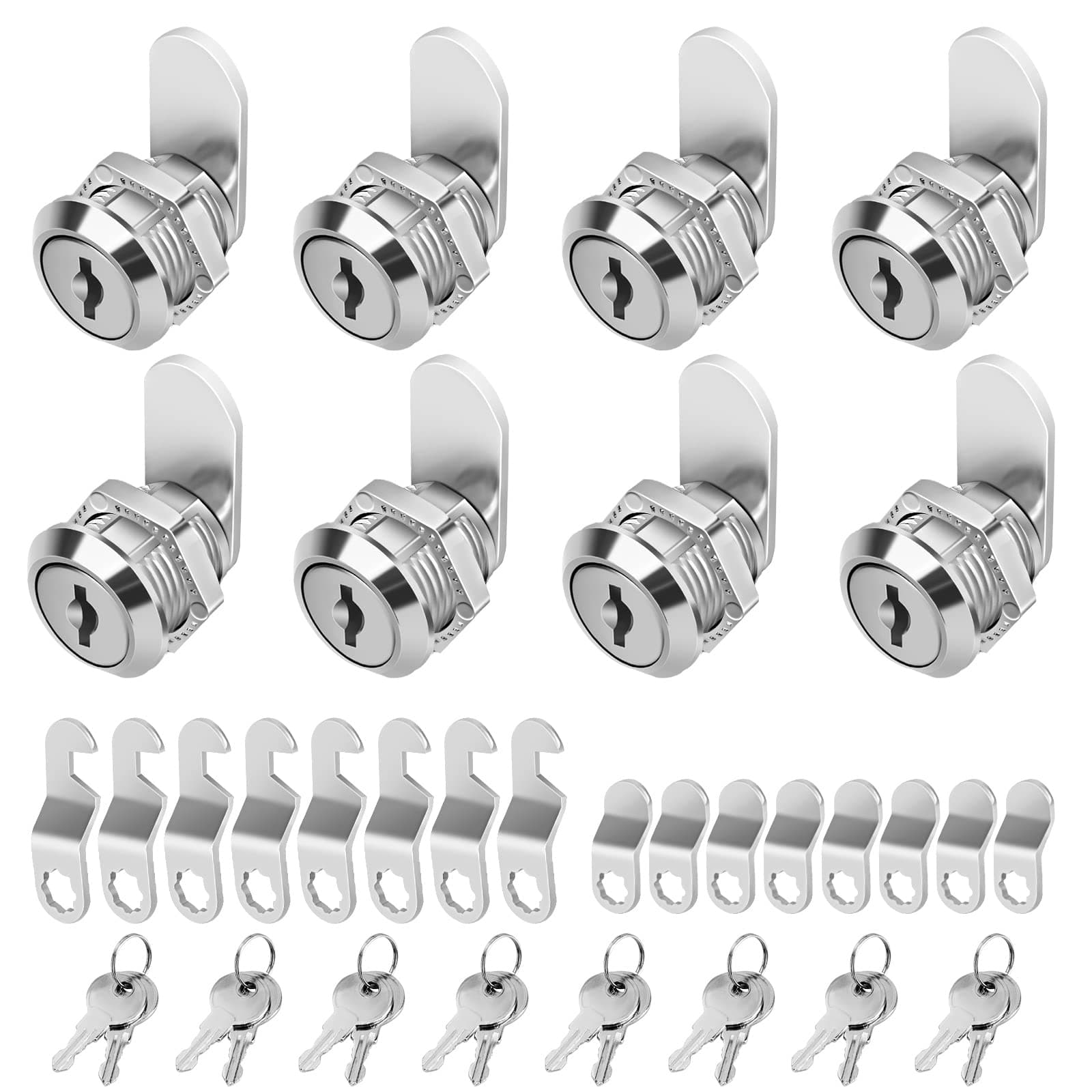 5/8" Zinc Alloy Cam Locks (8 Pack) with Keys - Keyed Alike Set for Mailbox, Toolbox and Pickup Trucks