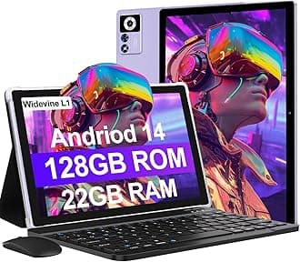 ZIOVO 2024 Newest Android 14 Tablet, 22GB RAM, 128GB ROM, 1TB Expansion, Octa-Core 10.1" 8000mAh Tablet with Keyboard and Mouse, IPS HD Display, 5G WiFi, Bluetooth, GPS, Widevine L1, Screen