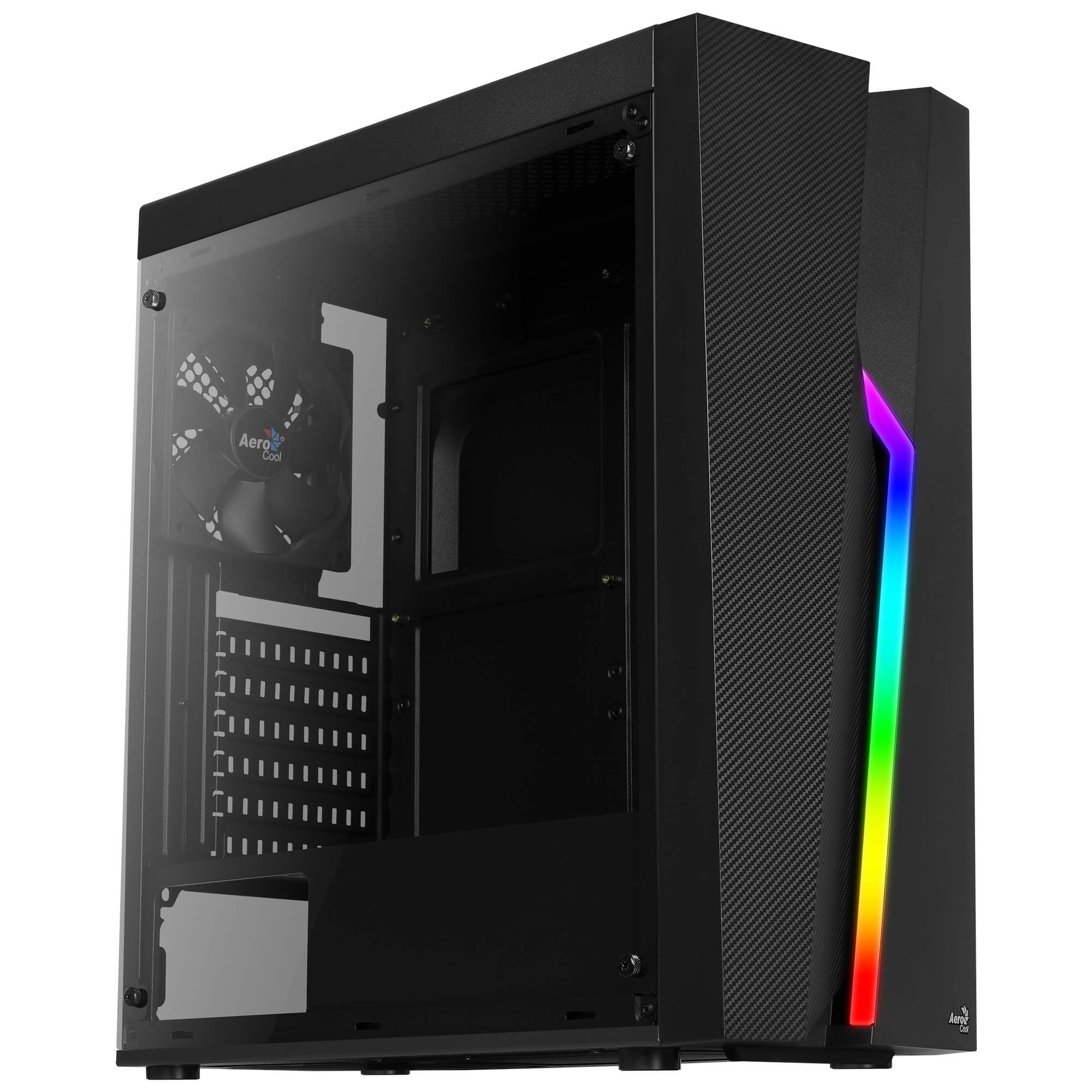 Aerocool Bolt RGB PC Gaming Case, ATX/Micro-ATX/Mini-ITX, Acrylic Side Panel, RGB LED Strip Included, 13 Lighting Modes, 1 x 120mm Black Fan Included, High Performance ATX Case | Black