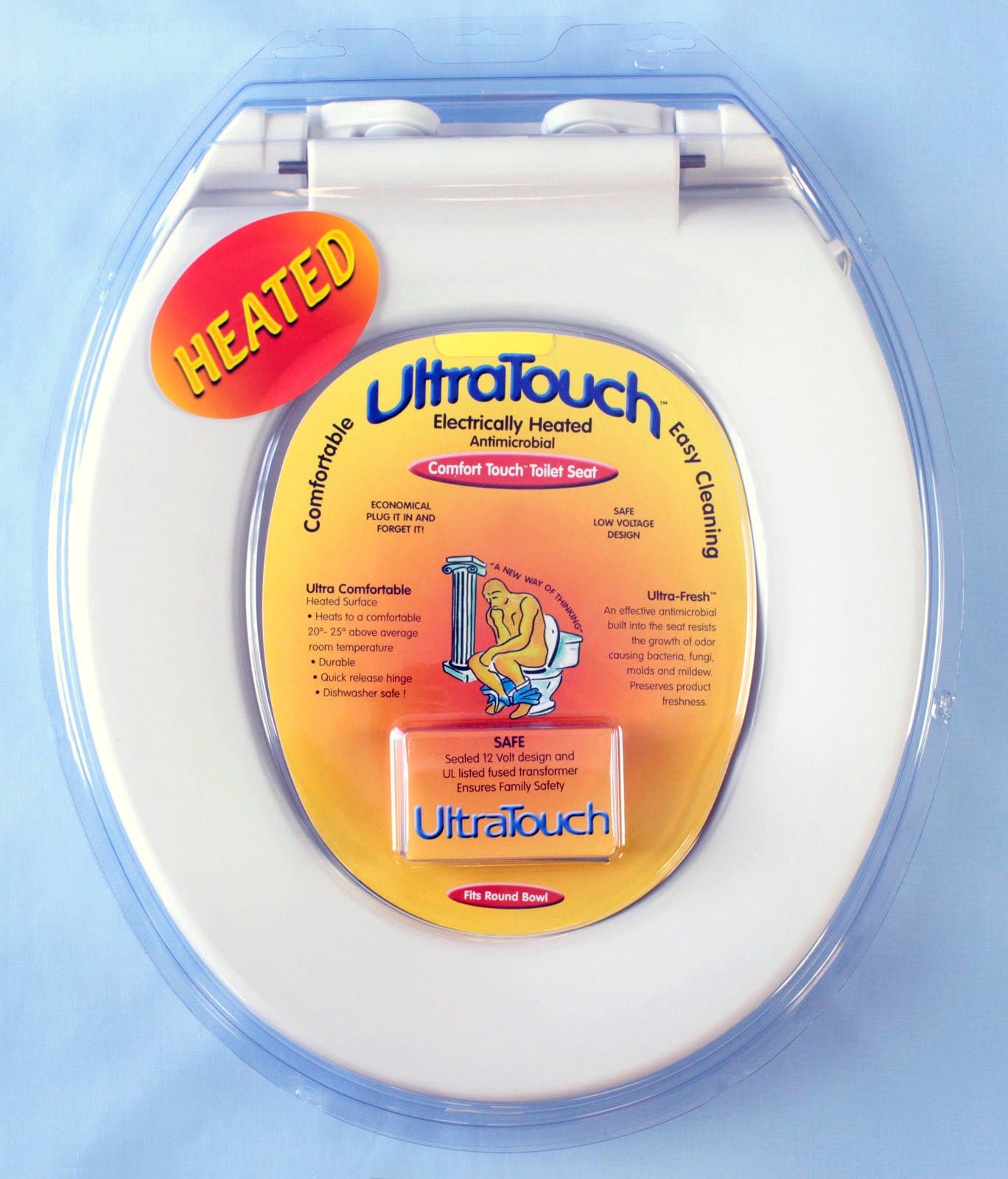 UltraTouch 01821 12 Watt 12 Volt Soft Round Bowl Electrically Heated Biscuit Toilet Seat for Standard American Bathrooms
