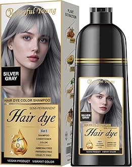 Hair Dye Shampoo 3-in-1, Silver Gray Semi-Permanent Color Enhancing Shampoo, Color Depositing Shampoo for Women & Men, Vegan, Ammonia-Free