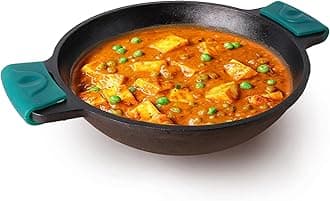 Pre-Seasoned Cast Iron Kadai with Silicone Grip|Medium, 25.4Cm/ 10Inch, 2.5Ltr, 2.4Kg|Naturally Nonstick Wok Model Kadhai, 100% Pure & Toxin-Free, No Chemical Coating, 1 Count, Black