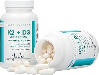 Vitamin K2 + D3 Extra Strength Supplement - 120 Capsules with MK-7 for Bone and Heart Health Support - Essential Nutrients for Calcium Absorption and Immune Function