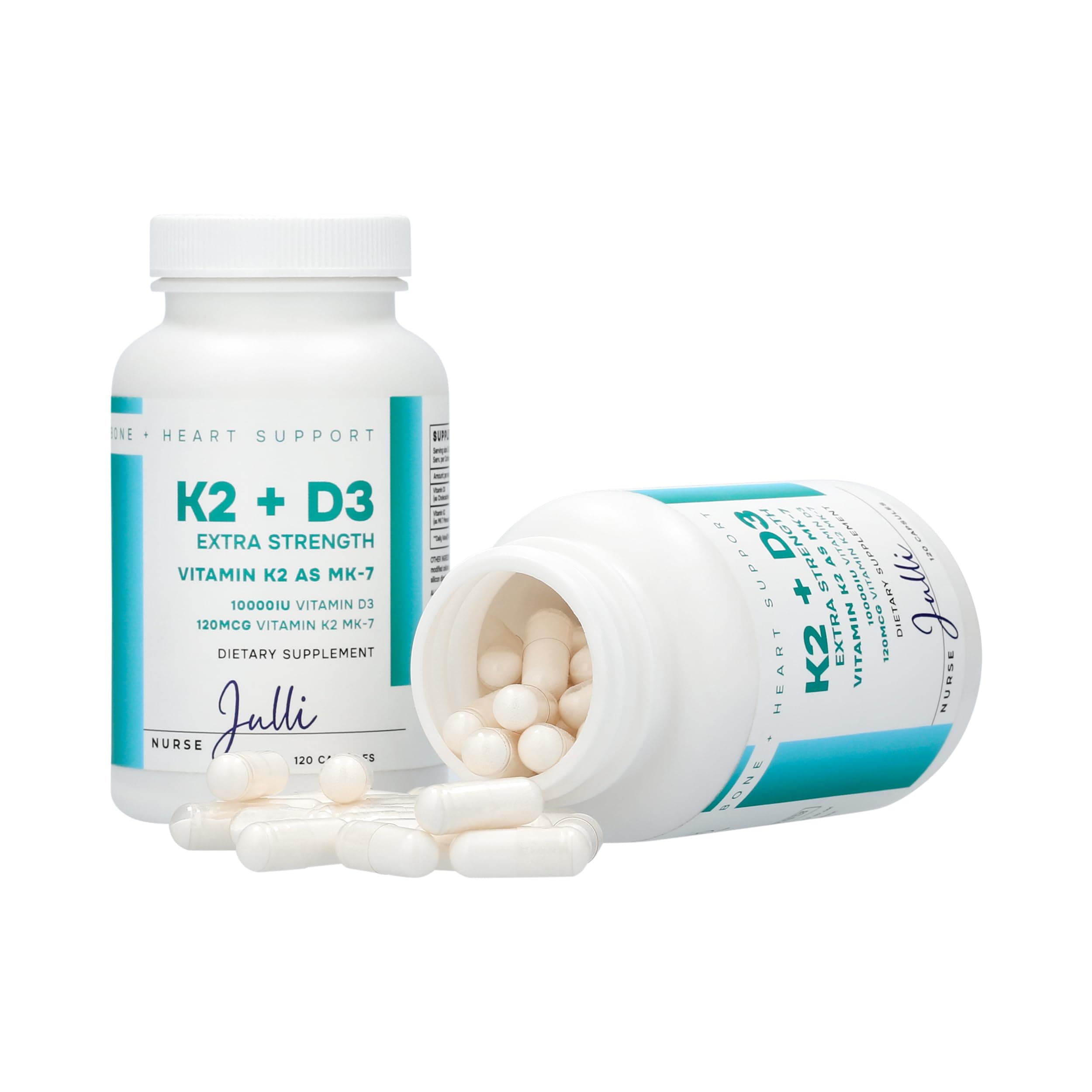 Vitamin K2 + D3 Extra Strength Supplement - 120 Capsules with MK-7 for Bone and Heart Health Support - Essential Nutrients for Calcium Absorption and Immune Function