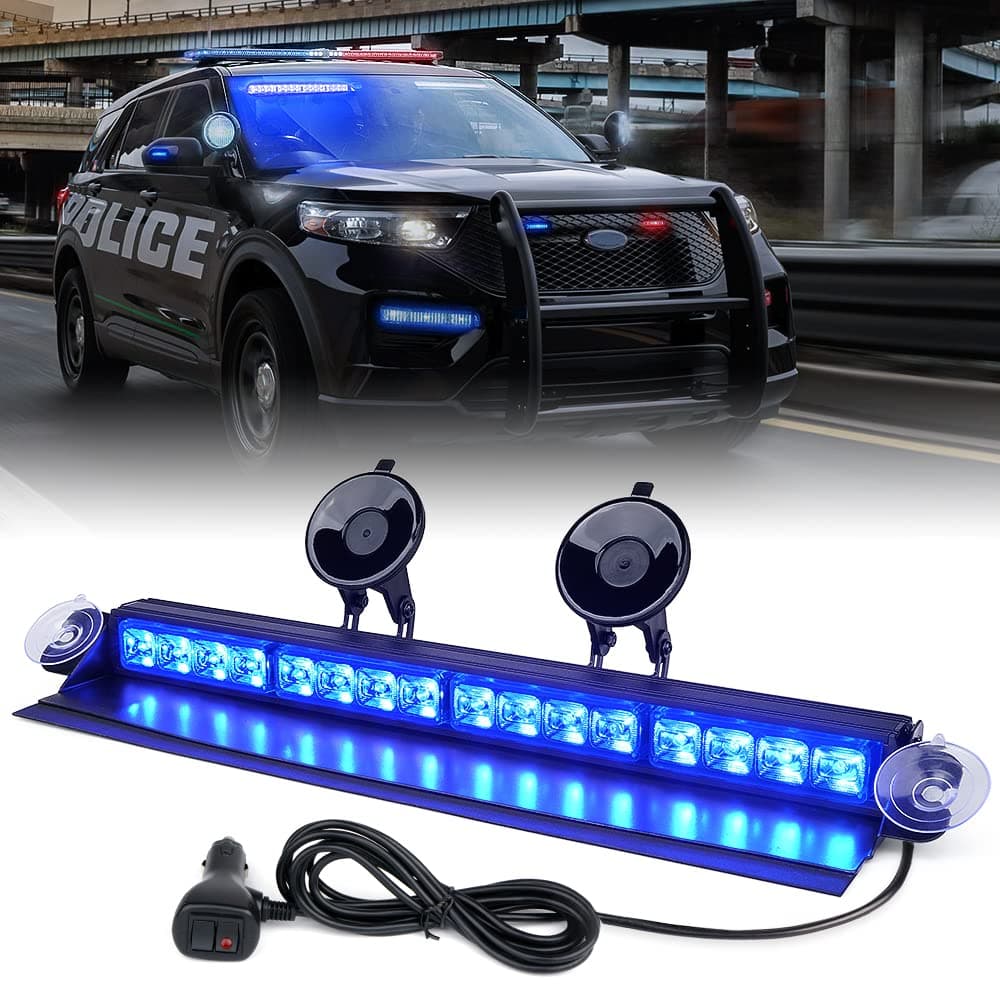 Xprite Emergency Dash Strobe Light Aluminum w/Upgrade Suction Cups, Interior Windshield Hazard Warning Security Traffic Advisor Light Bar for Police Law Enforcement POV Vehicles Trucks, Blue