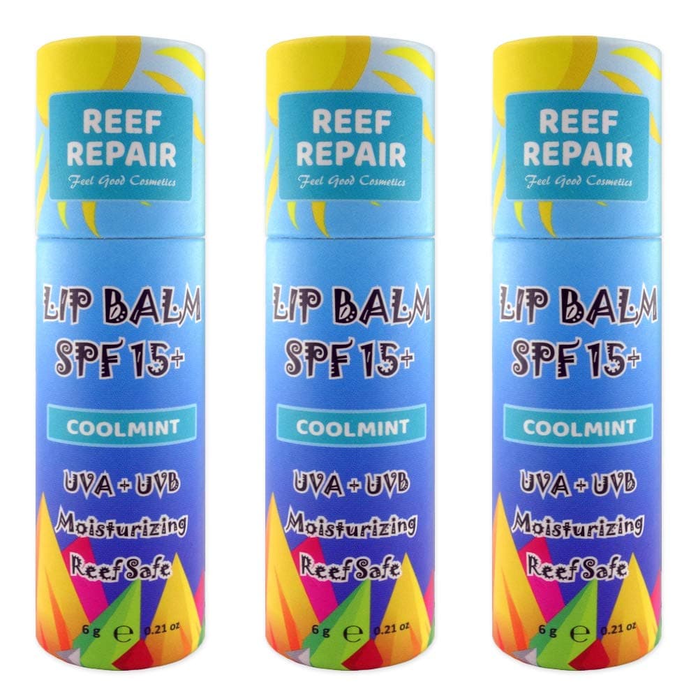 Reef Safe Lip Balm SPF 15+ Coolmint (3 Pack) - All Natural Zinc Oxide Lip Sunscreen. Water Resistant, Moisturizing, Biodegradable & Ocean Friendly Mineral Lipbalm from Reef Repair
