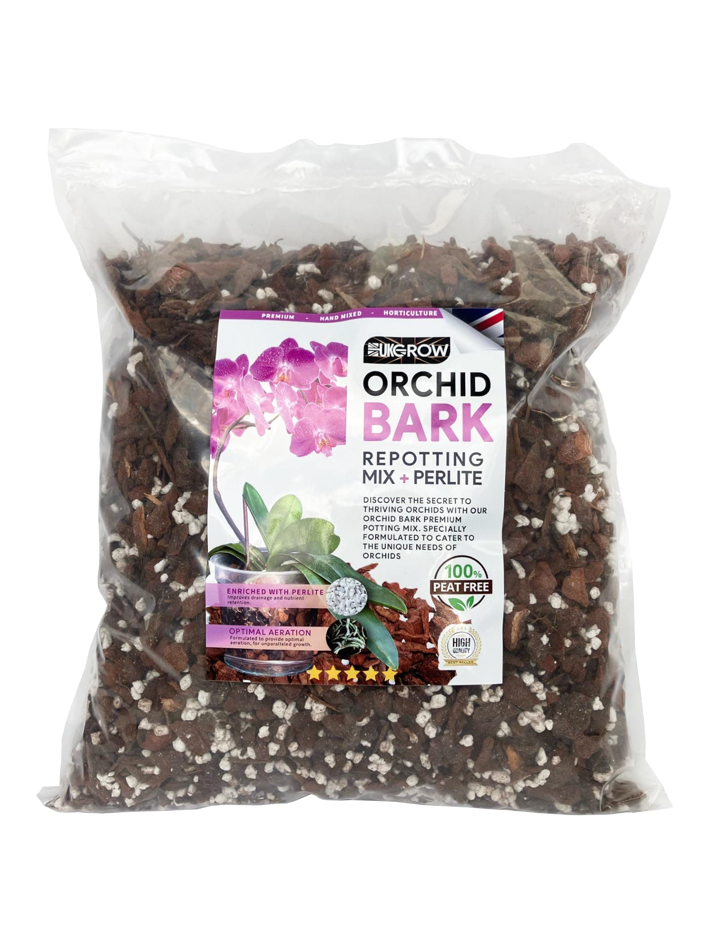Specialized Orchid Bark Mix with Perlite - Perfect for Orchid Potting and Repotting - Enhances Drainage and Aeration (20L)