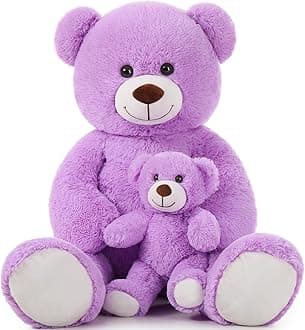 Mom and Baby Giant Teddy Bear, 39inch Soft Big Teddy Bears Stuffed Animal Plush for Baby Shower, Purple