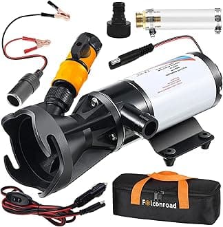 Macerator Pump for RV with Storage Bag, 12V 12GPM RV Macerator with Quick-Release, Sewage Pump with Garden Hose Discharge Port for Marine, Campers, Kitchen, and Bathroom